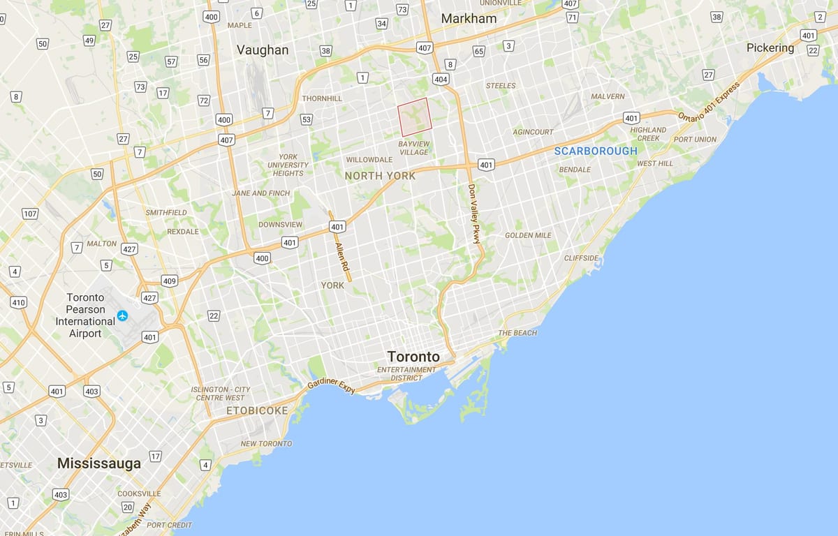 Kat jeyografik nan Bayview Woods yo – Steeles distri Toronto