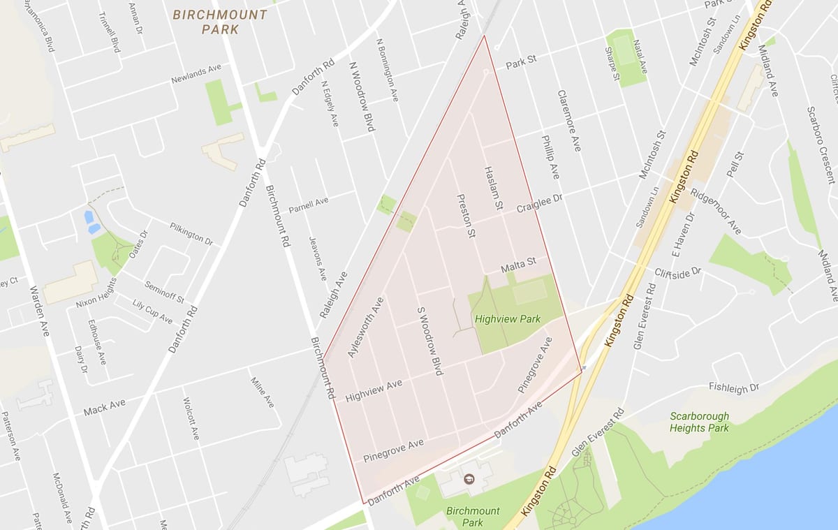 Kat jeyografik nan Birch Falèz Wotè katye Toronto