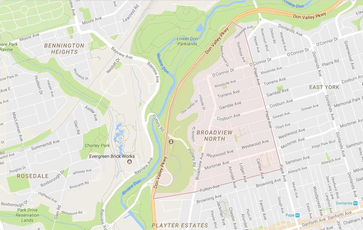 Kat jeyografik nan Broadview Nò katye Toronto