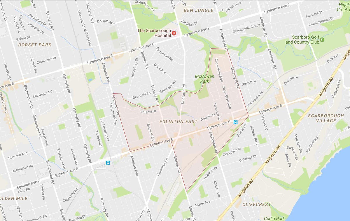 Kat jeyografik nan Eglinton bò solèy leve nan yon katye Toronto