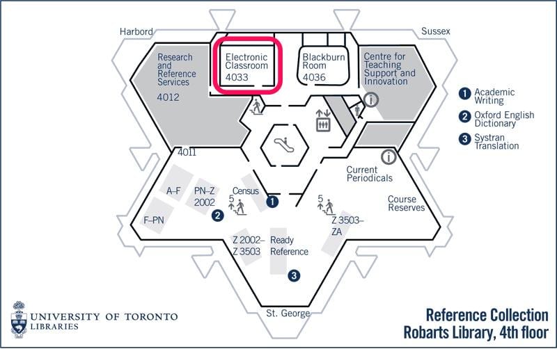 Kat jeyografik nan inivèsite nan Toronto Robarts bibliyotèk elektwonik sal klas