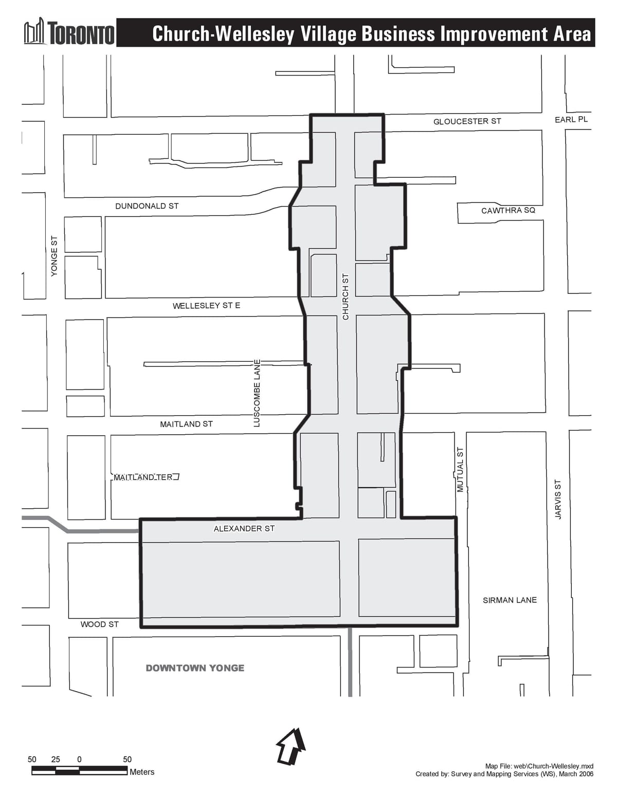 Kat jeyografik nan Legliz-Wellesley Vilaj biznis Amelyorasyon nan Zòn Toronto
