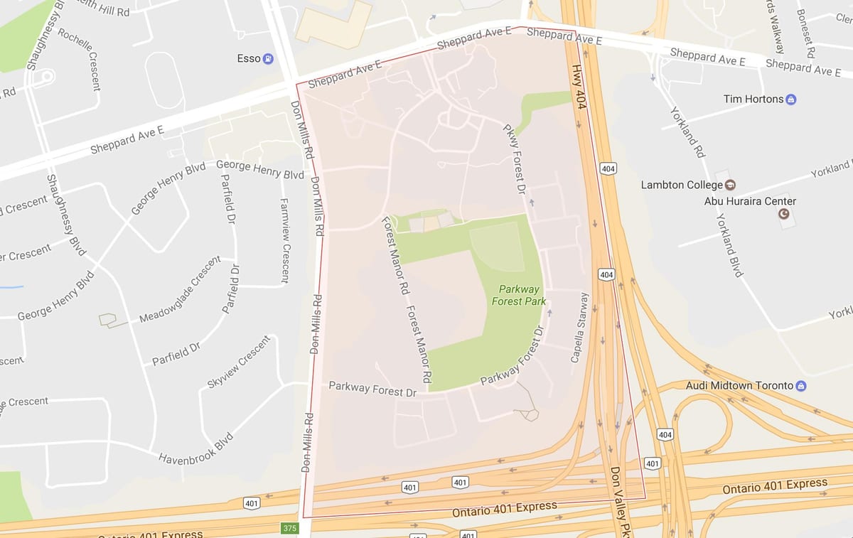 Kat jeyografik nan Parkway Forè katye Toronto