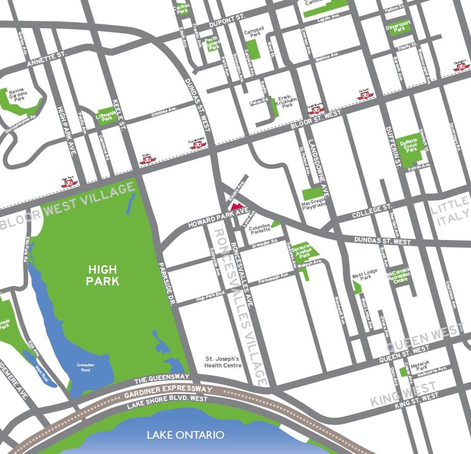 Kat jeyografik nan Segondè pak Toronto apèsi sou lekòl la
