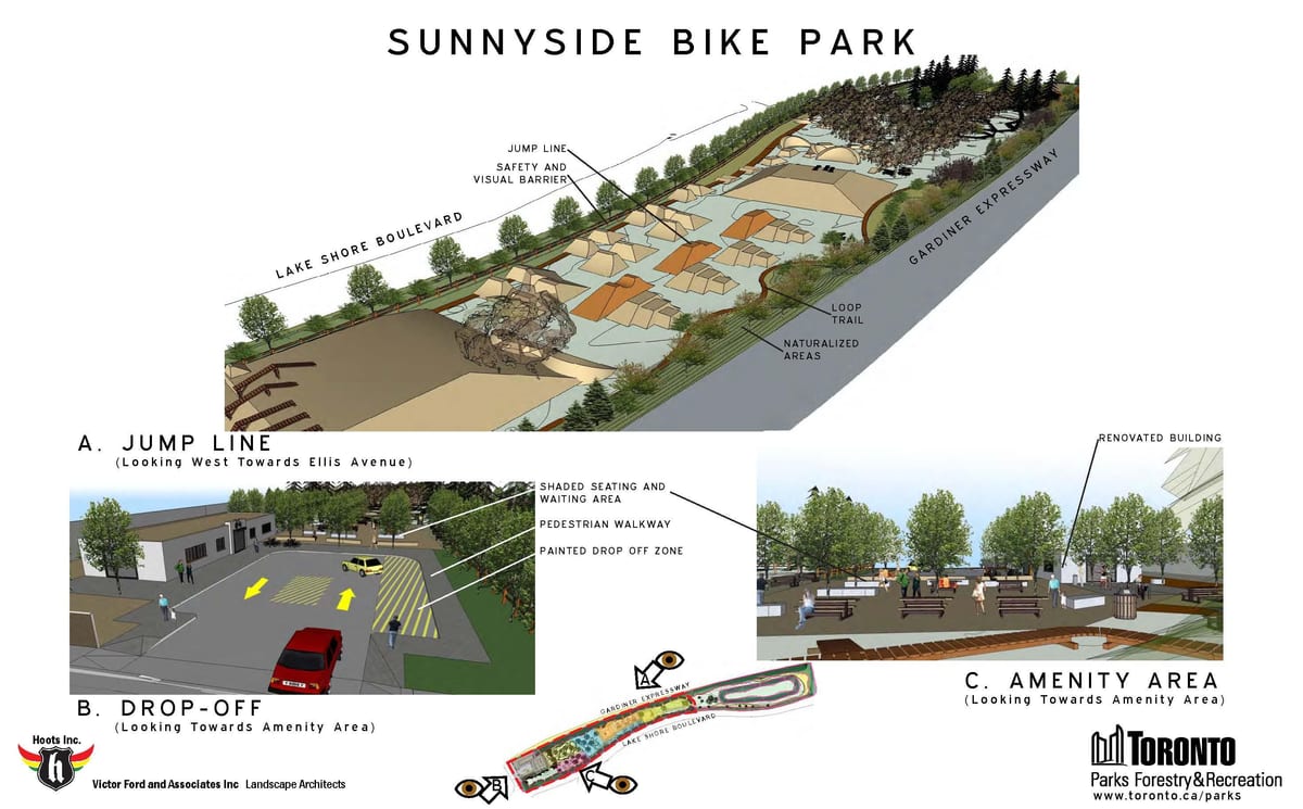 Kat jeyografik nan Sunnyside bisiklèt park Toronto so liy