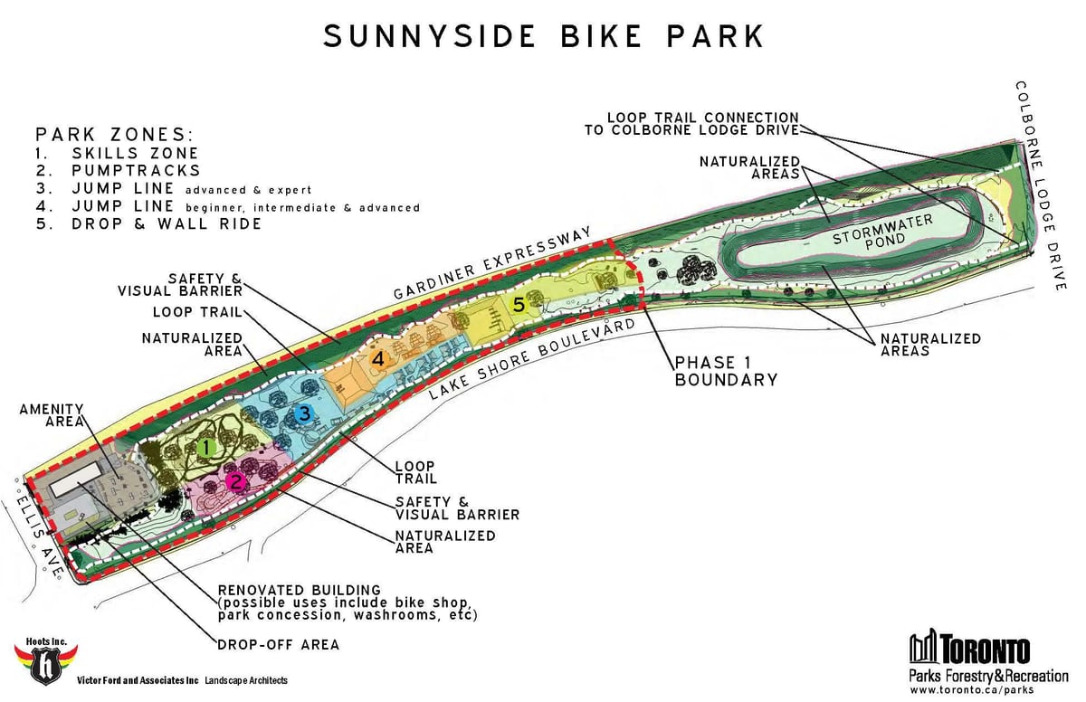 Kat jeyografik nan Sunnyside Bisiklèt Park zòn Toronto