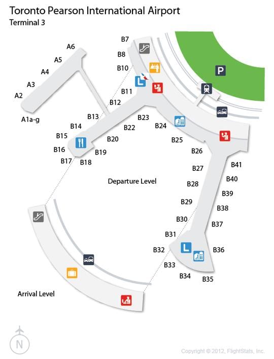Kat jeyografik nan Toronto èpòt Pearson rive nivo tèminal 3