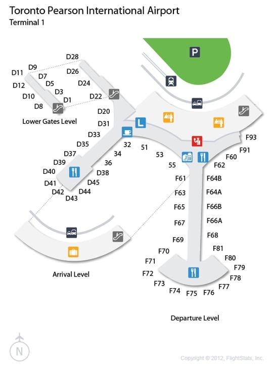 Kat jeyografik nan Toronto Pearson ayewopò arive ak depa nivo