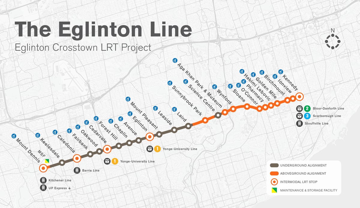 Kat jeyografik tren nan Toronto Eglinton liy pwojè