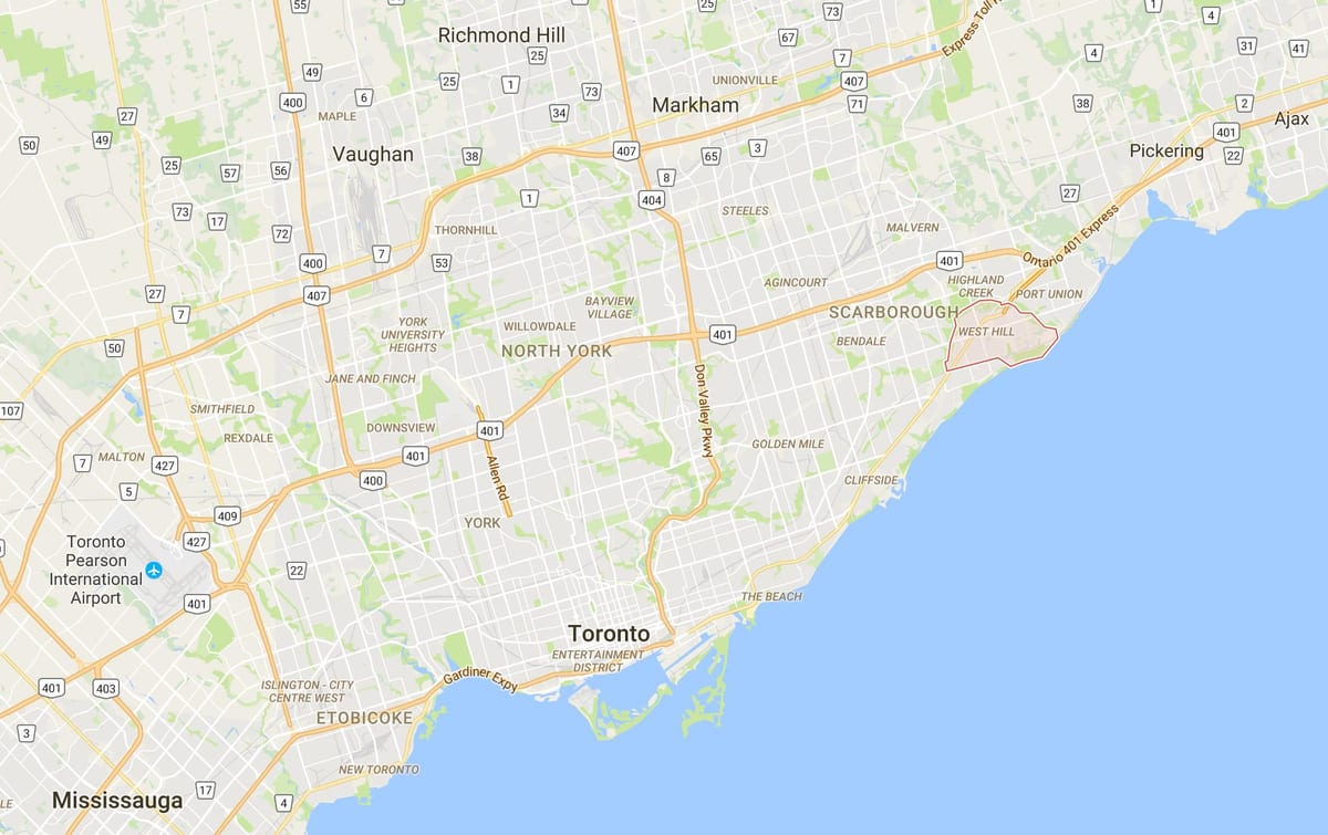 Kat jeyografik la nan Lwès Mòn distri Toronto