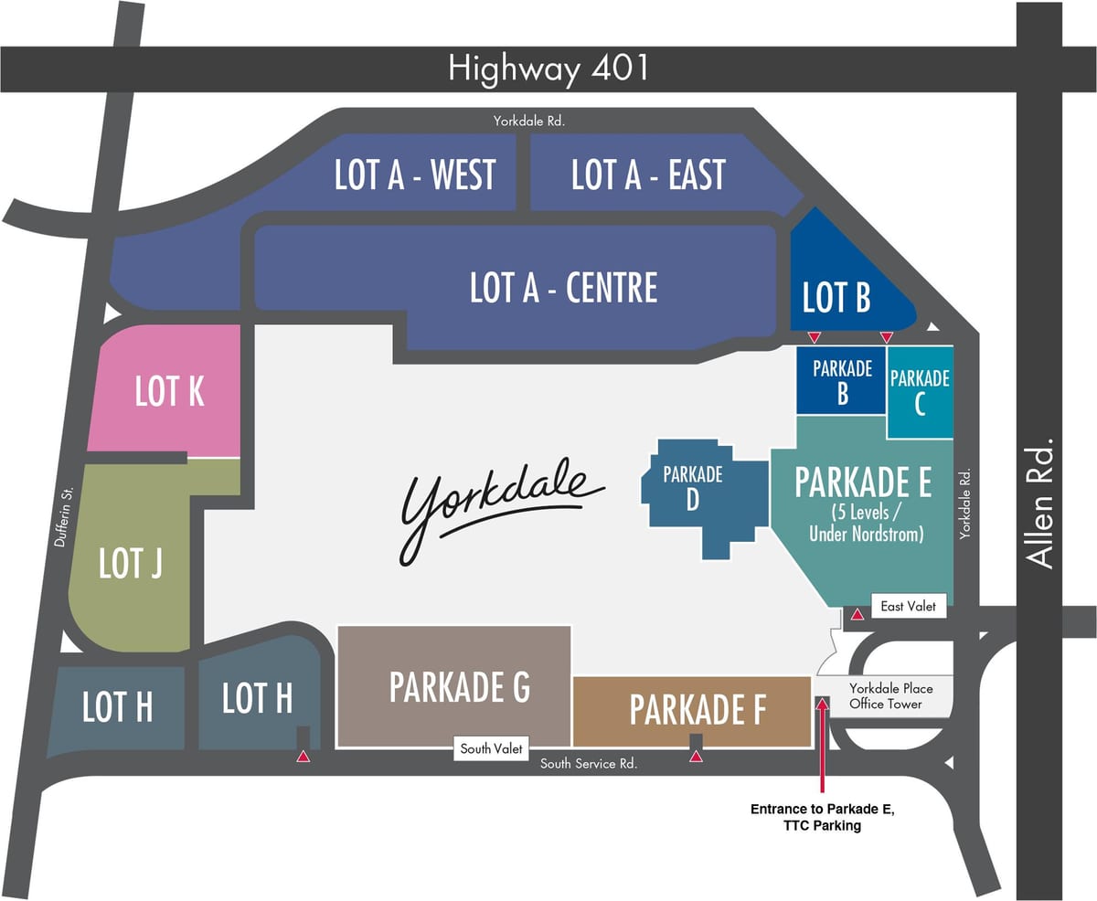 Kat jeyografik nan Yorkdale Sant Komèsyal garaj