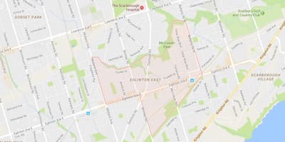 Kat jeyografik nan Eglinton bò solèy leve nan yon katye Toronto