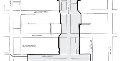 Kat jeyografik nan Legliz-Wellesley Vilaj biznis Amelyorasyon nan Zòn Toronto