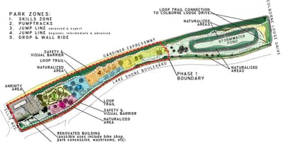 Kat jeyografik nan Sunnyside Bisiklèt Park zòn Toronto